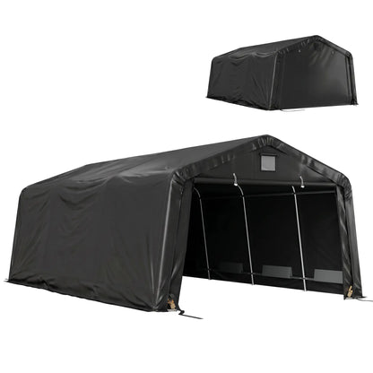 12' x 20' Portable Garage, Heavy Duty Carport Canopy, Black Car Shelters at Gallery Canada