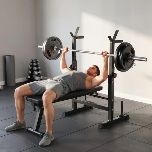Adjustable Weight Bench, Foldable with Barbell Rack, Dip Station, Black Weight Benches Black at Gallery Canada