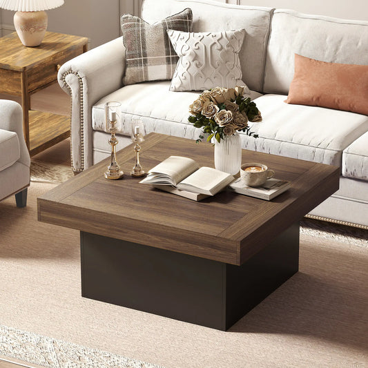 Square Coffee Table with LED Lights, 35-inch, Walnut Coffee Tables Walnut, Black at Gallery Canada