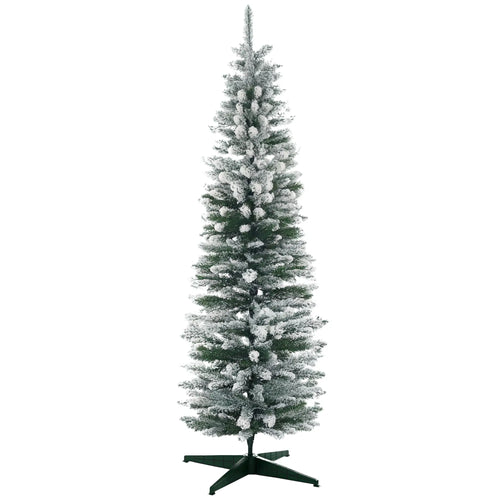 6ft Pencil Artificial Christmas Tree, Snow Flocked Branches, Green