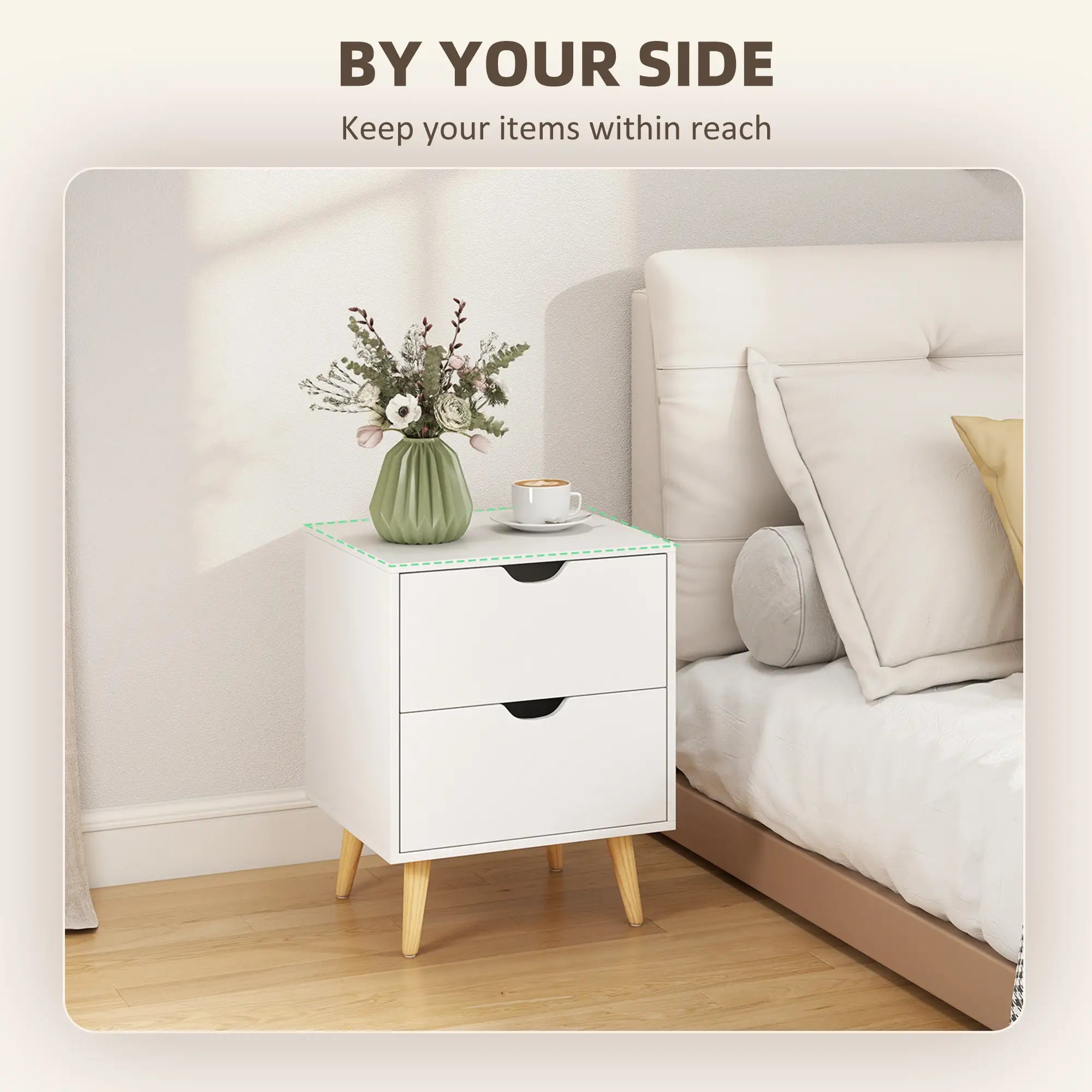 White Nightstand Set Of 2, 2 Drawers With Pine Wood Legs, White Bedside Tables at Gallery Canada