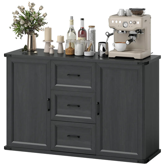 47" Sideboard With 3 Drawers, 2 Doors, Adjustable Shelves, Wood Grain, Black Storage Cabinets Black Wood Grain at Gallery Canada