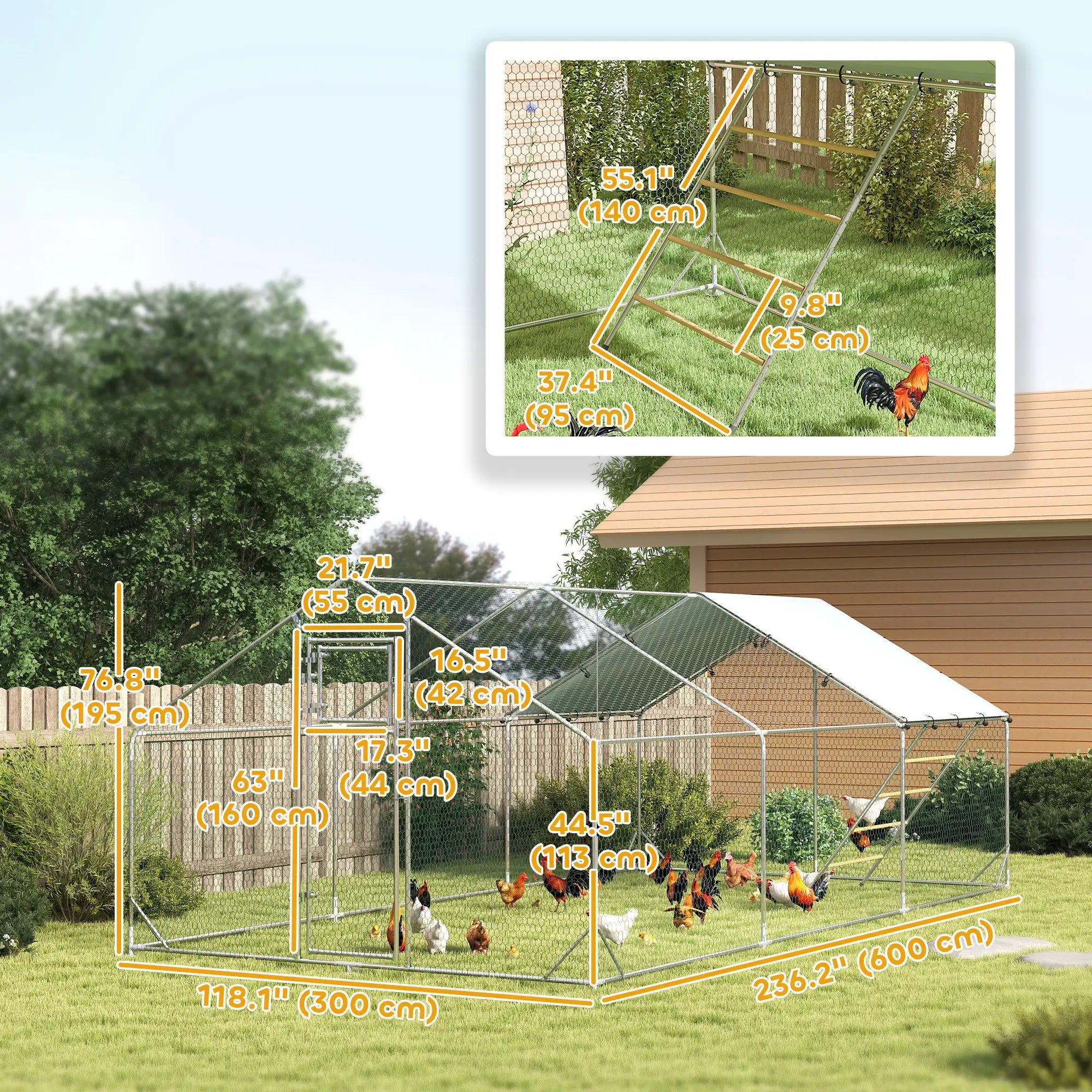 Large Metal Chicken Run, Waterproof UV-Resistant Cover, Feeding Door, Hanging Feeder, Perch, 18-24 Chickens Chicken Coops at Gallery Canada
