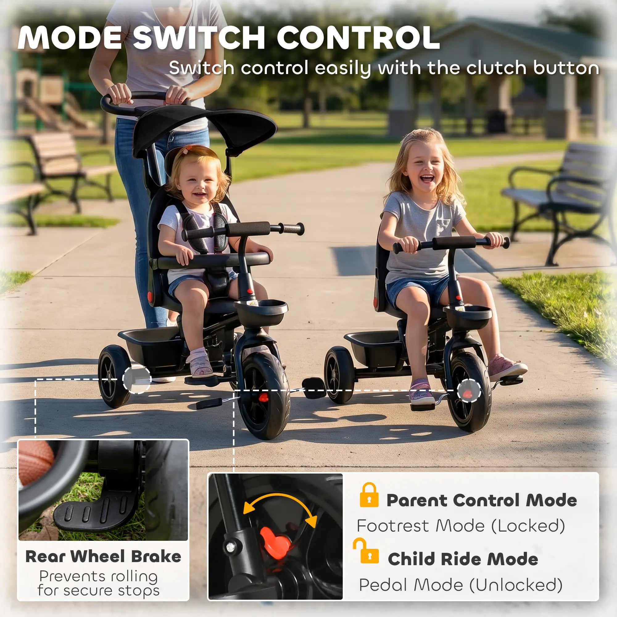 Toddler Tricycle, 4 In 1 Kids Trike, Adjustable Seat, Black Tricycles for Kids at Gallery Canada