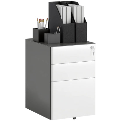 3 Drawer Filing Cabinet, Home Office Storage with Wheels, Lock, Grey and White Office Cabinets & Cupboards at Gallery Canada