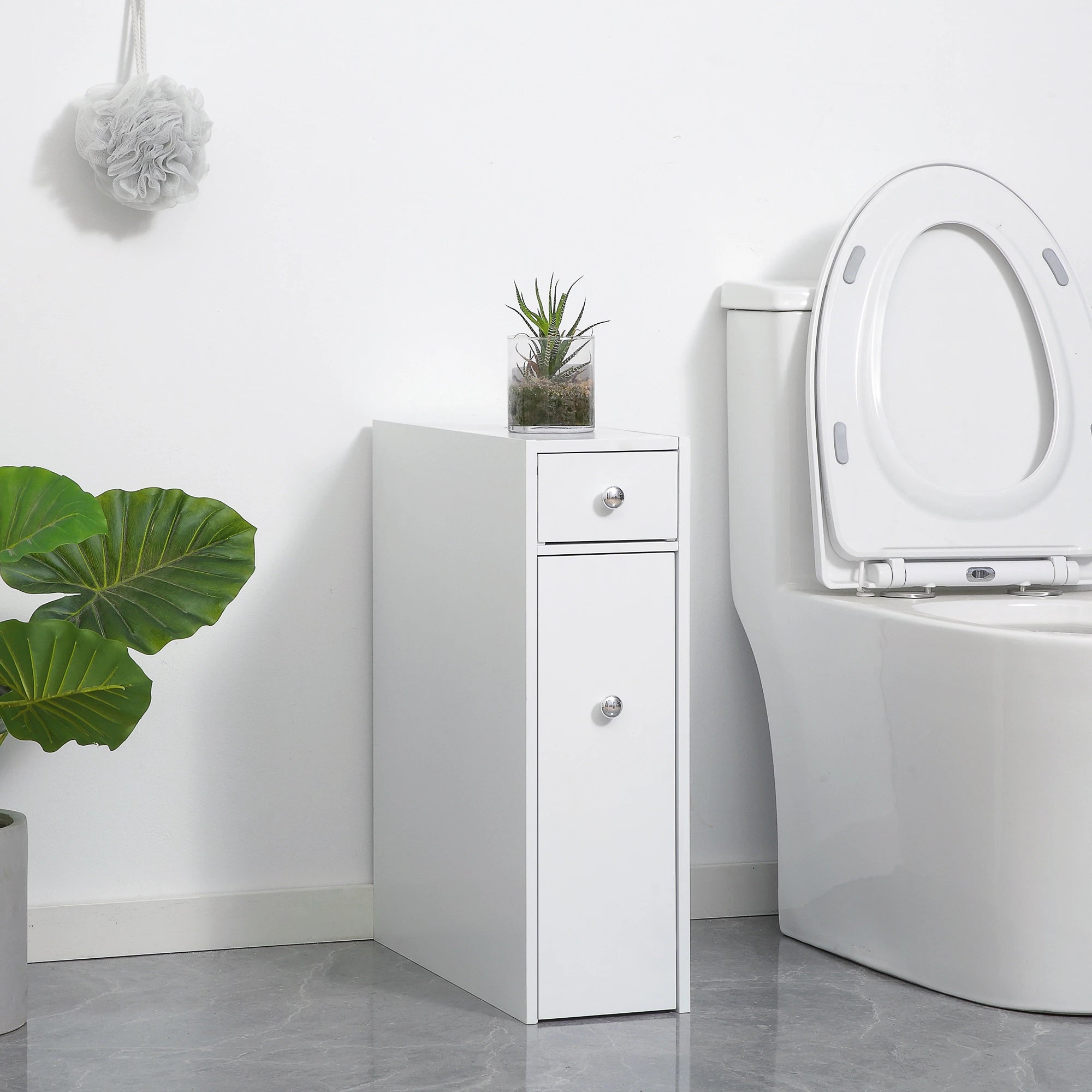 Space Saving Toilet Paper Cabinet, Narrow Bathroom Cabinet with Drawers, White Bathroom Cabinets at Gallery Canada