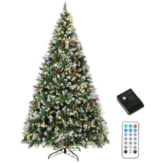 9ft Flocked Prelit Christmas Tree Spruce, Dual Colour, Remote, Dual Colour Pencil Christmas Trees Multi Colour at Gallery Canada
