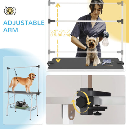 Foldable Dog Grooming Table, Adjustable Arms, Storage Shelf, 42" x 24" x 61", Black Dog Grooming Tables at Gallery Canada