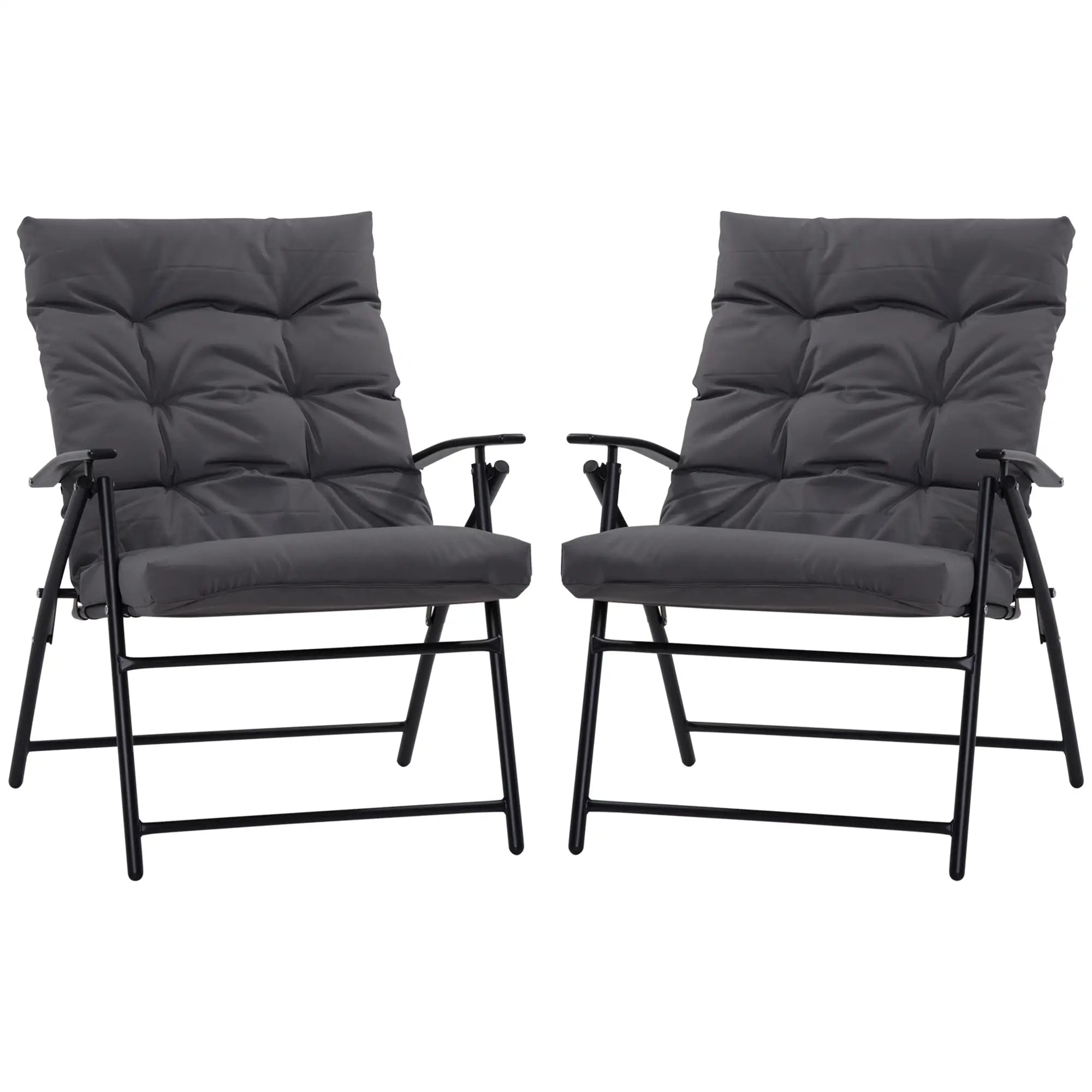 Outdoor Folding Chairs Padded Adjustable Backrest, Set of 2, Grey Patio Chairs at Gallery Canada