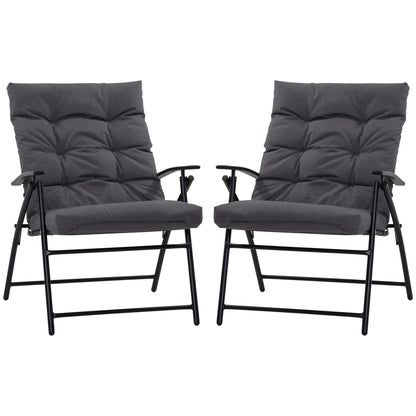 Outdoor Folding Chairs Padded Adjustable Backrest, Set of 2, Grey Patio Chairs at Gallery Canada