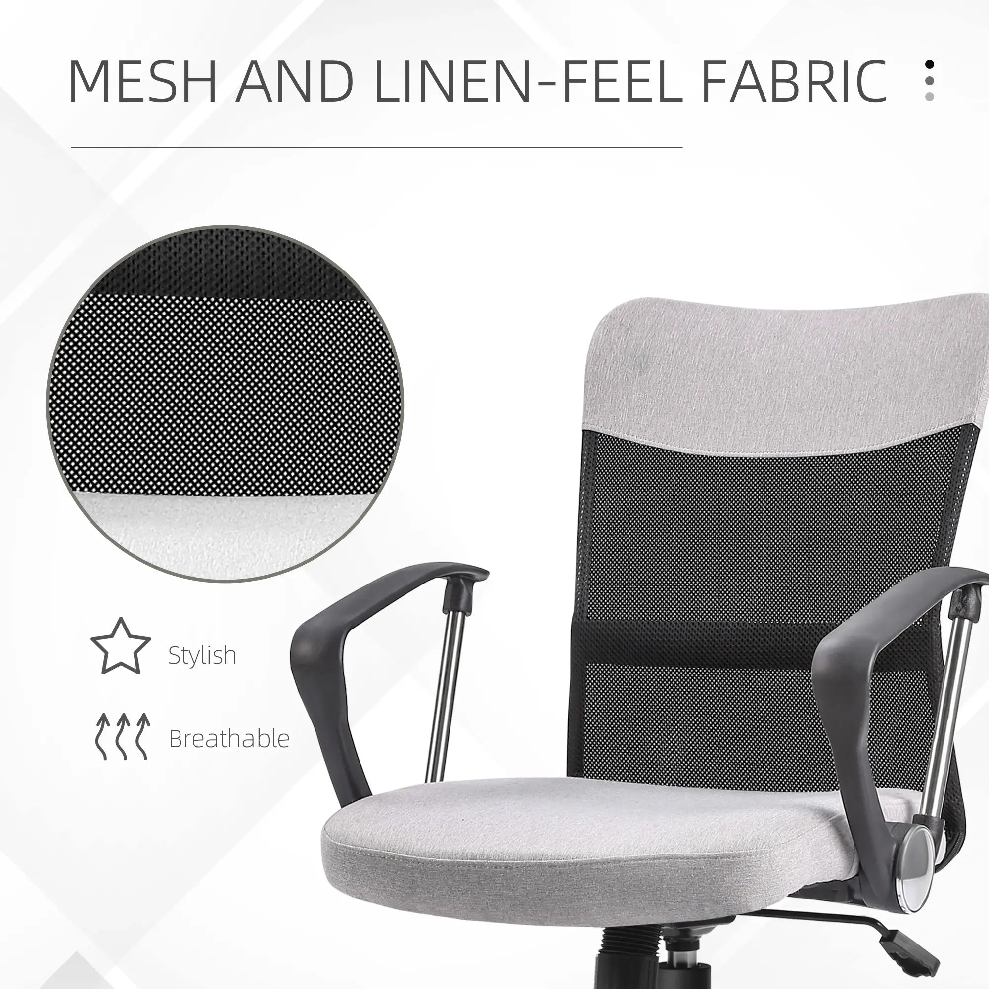 Mid Back Office Chair, Linen Mesh Desk Chair, Adjustable Height, Grey Executive & Manager Chairs at Gallery Canada