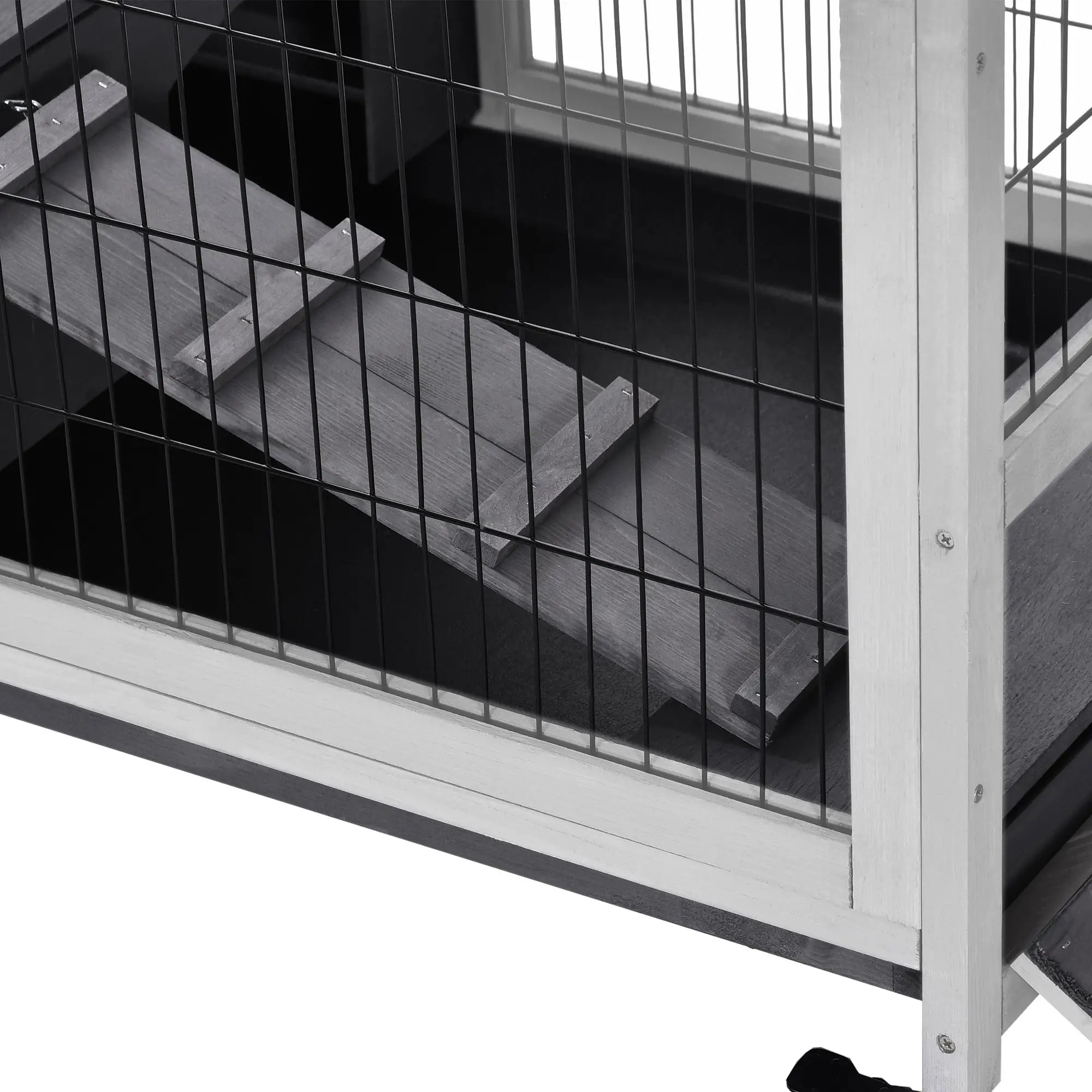 Wooden Indoor Rabbit Hutch, Elevated Bunny Cage with Wheels, Grey Rabbit Hutch at Gallery Canada