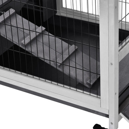 Wooden Indoor Rabbit Hutch, Elevated Bunny Cage with Wheels, Grey Rabbit Hutch at Gallery Canada