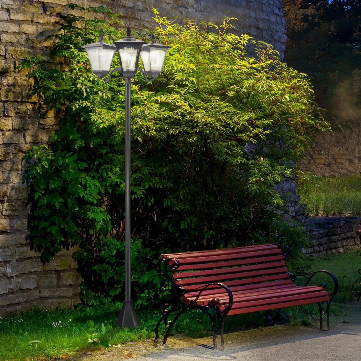Triple Solar Lamp Post, LED Street Light, Vintage Outdoor, Waterproof, 72"H Solar Post Lamps at Gallery Canada