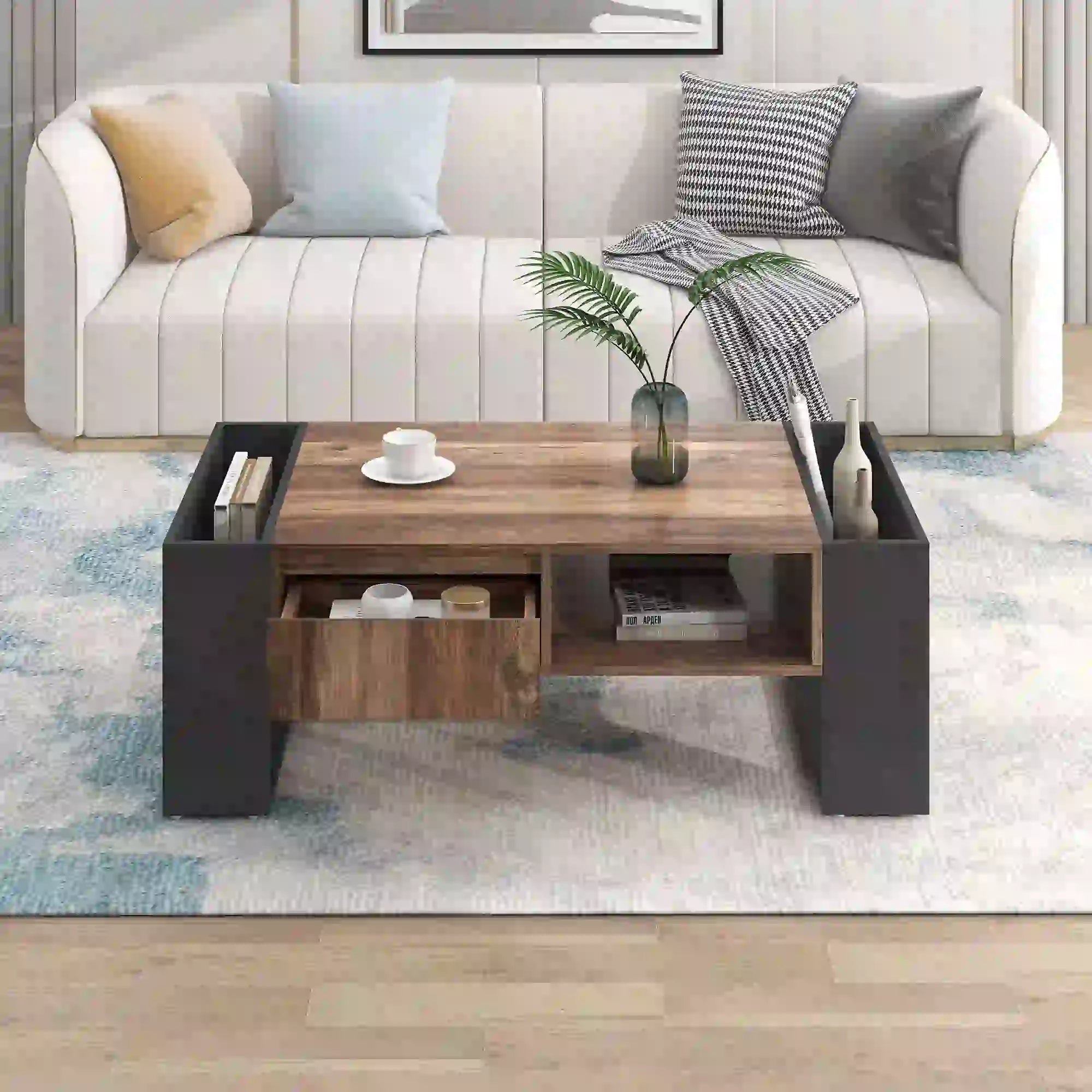 Grain Coffee Table, Double Storage, 43.5