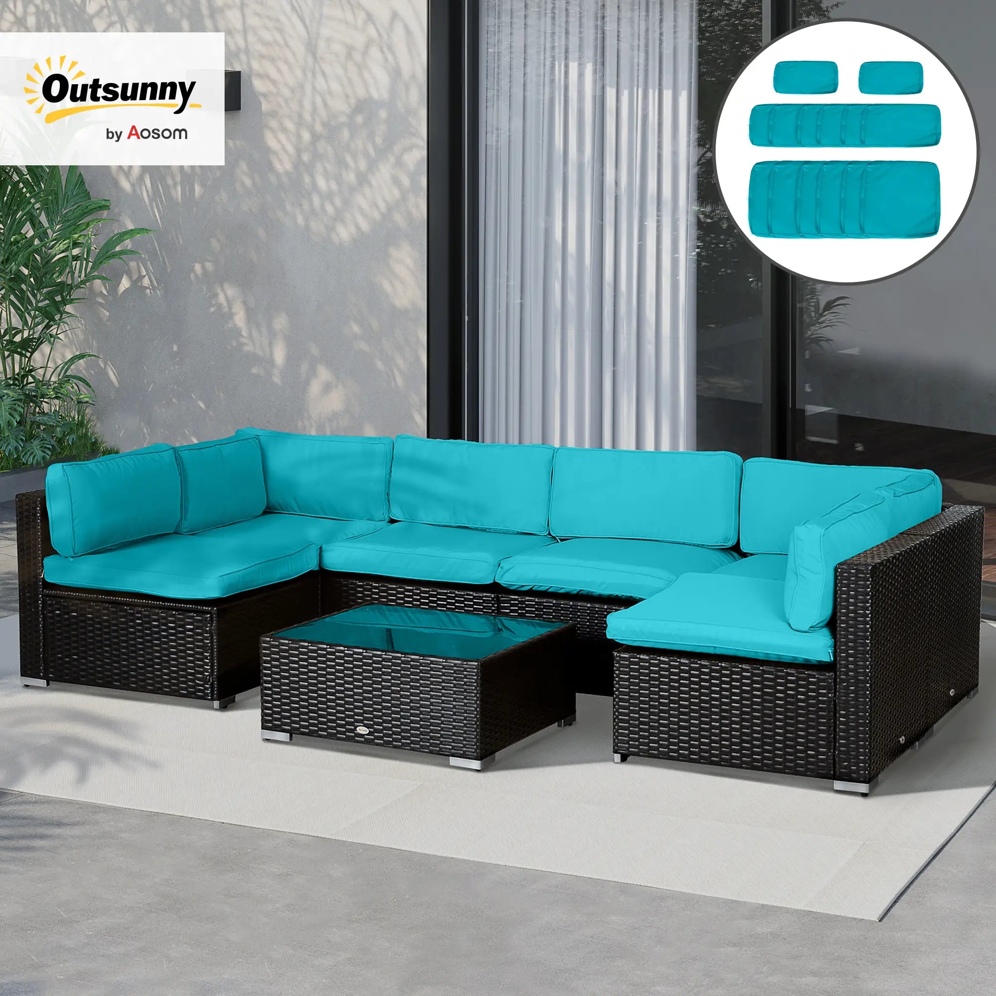 14pc Patio Rattan Sofa Set, Polyester Cover Replacement, Light Blue Patio Chair Cushions at Gallery Canada