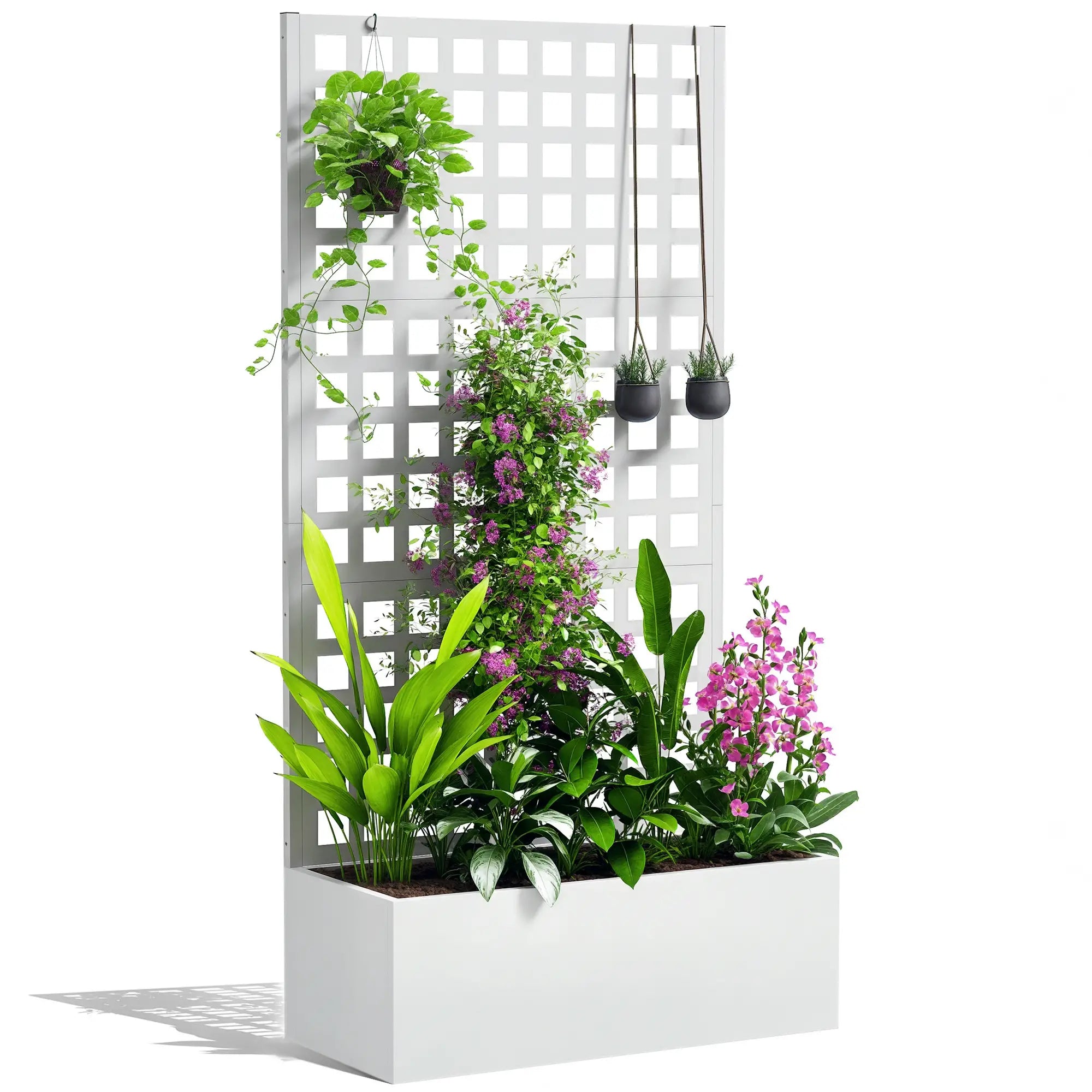 Galvanized Raised Garden Bed Planter Box With Trellis, 35