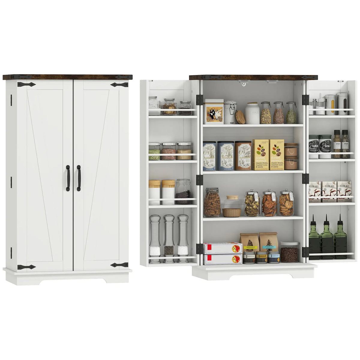 Farmhouse Kitchen Pantry Cabinet, Adjustable Shelves, White Kitchen Pantry Cabinets at Gallery Canada
