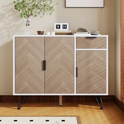 Storage Cabinet with Drawer, Adjustable Shelves, 35.5" L x 11.5" W x 28.5" H, White+Wood Storage Cabinets at Gallery Canada