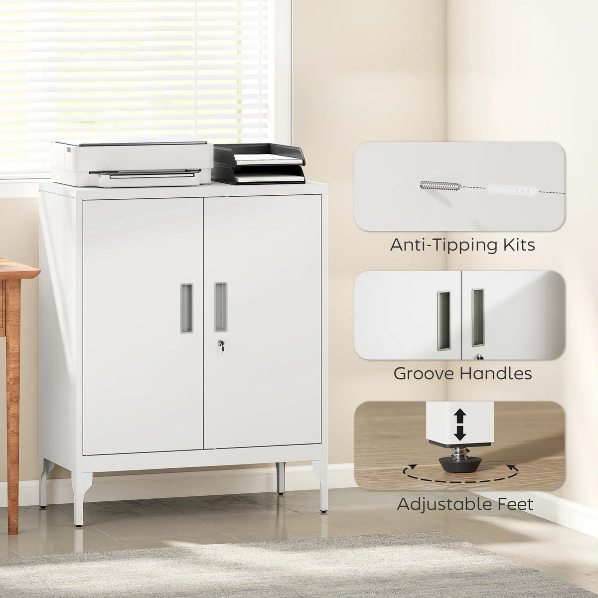 Office Storage Cabinet with Lock, Adjustable Shelves, White Office Cabinets & Cupboards at Gallery Canada
