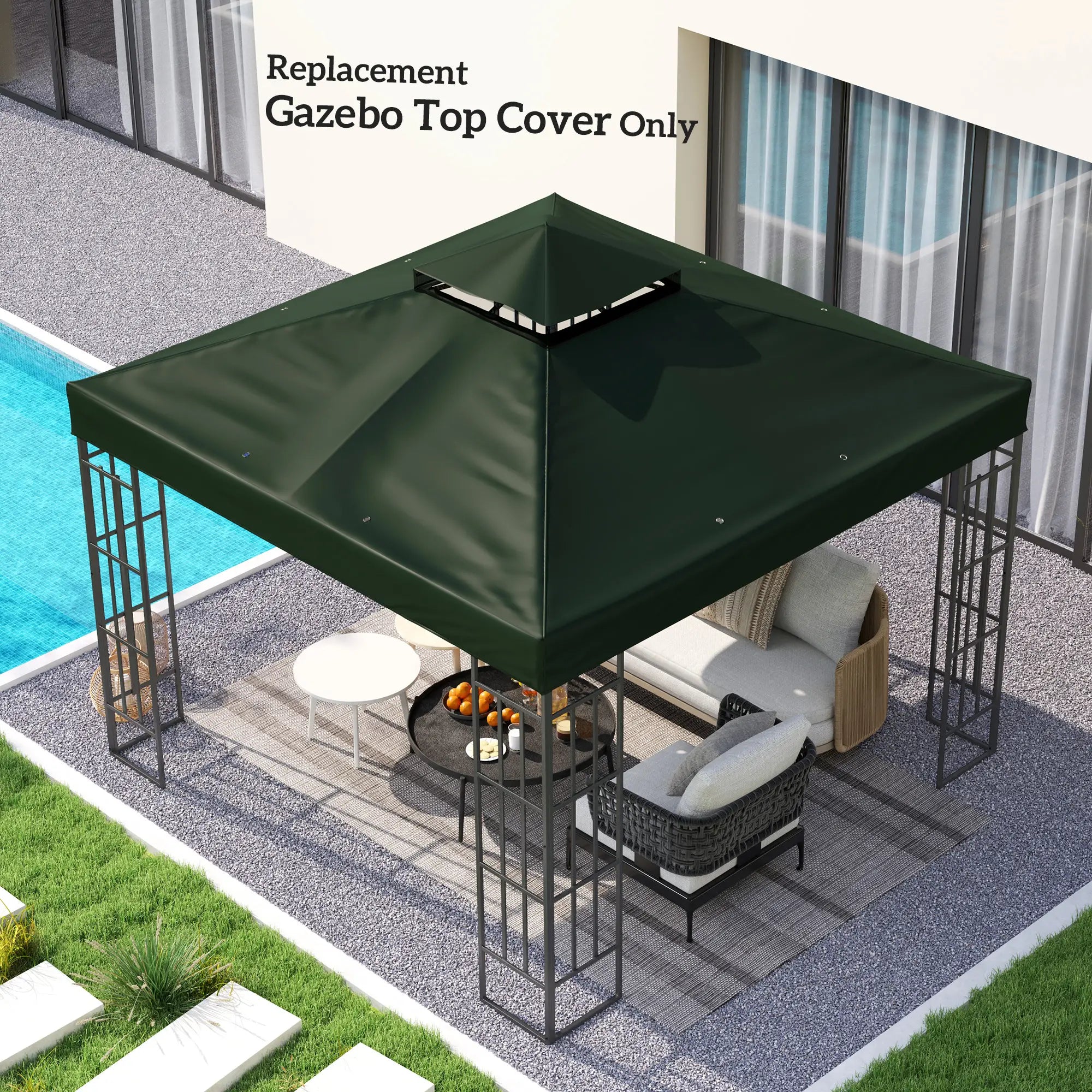 10' x 10' Gazebo Canopy Replacement Cover, UPF30+, Top Cover Only, Green Gazebo Canopy Replacement at Gallery Canada