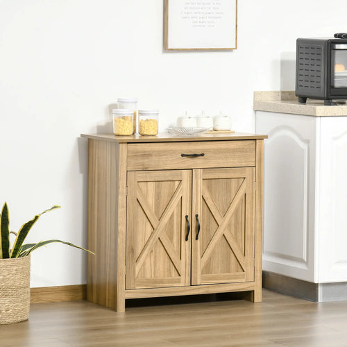 Farmhouse Sideboard, Buffet Cabinet with Barn Doors, Distressed Brown, Brown