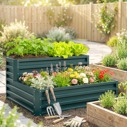 2 Tier Galvanized Raised Garden Bed, Steel Planter Box, 47" x 40" x 23", Green Raised Garden Beds at Gallery Canada