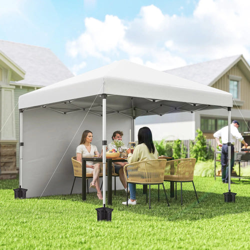10' x 10' Pop Up Canopy, Sidewalls, Roller Bag, Adjustable Height, White