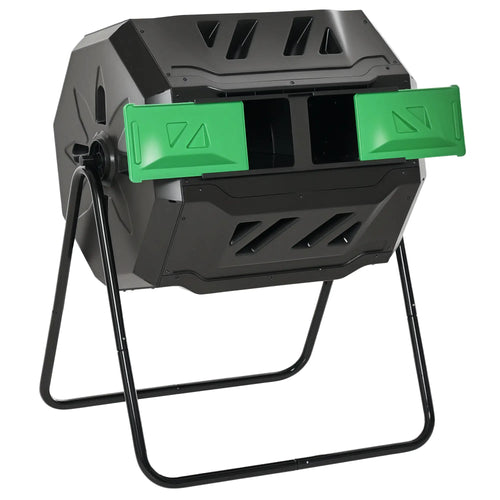 Dual Chamber 360° Rotating Compost Bin, 43 Gallon, Green
