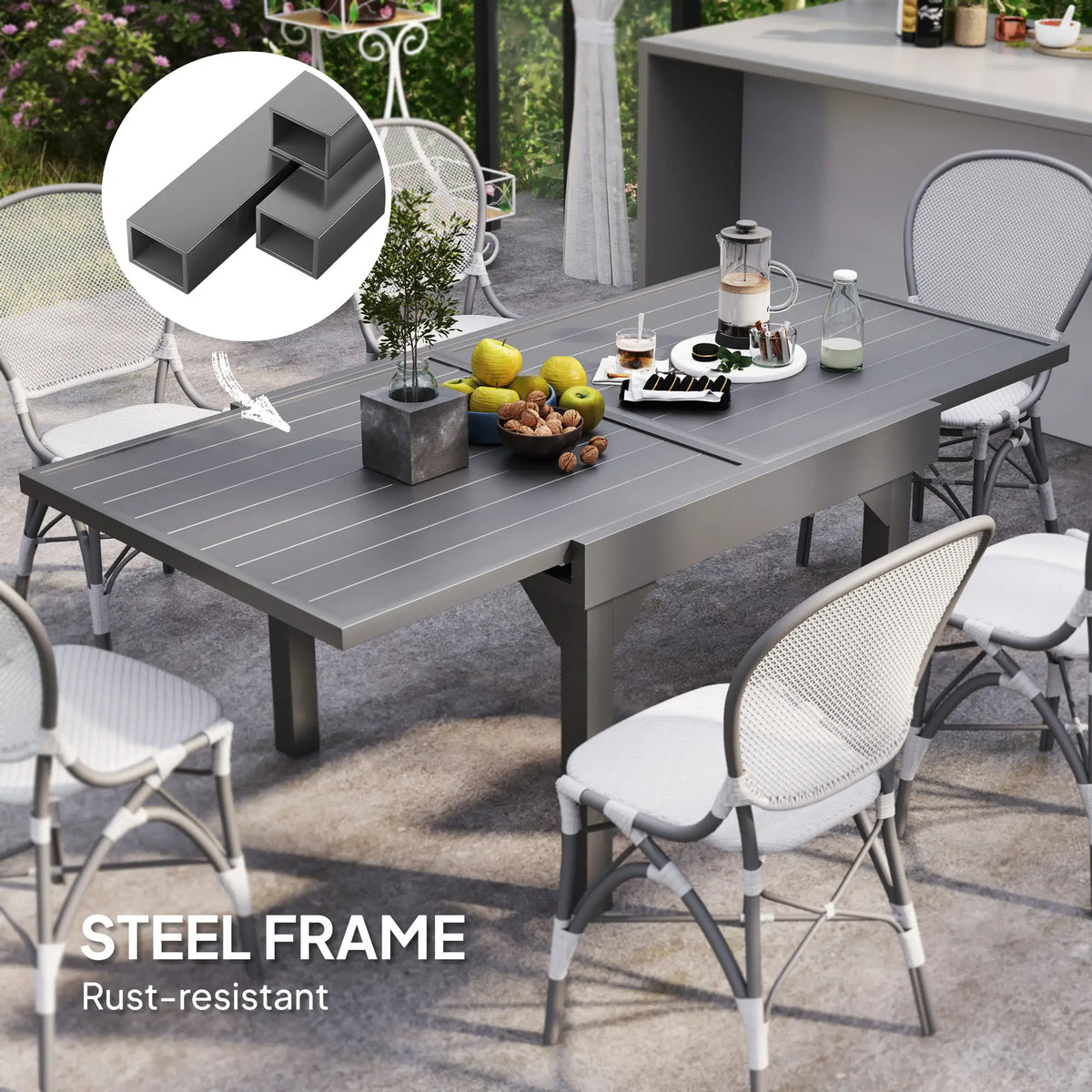 35-71 Inch Extendable Aluminum Outdoor Dining Table, Slatted Top, Grey Patio Dinning Tables at Gallery Canada