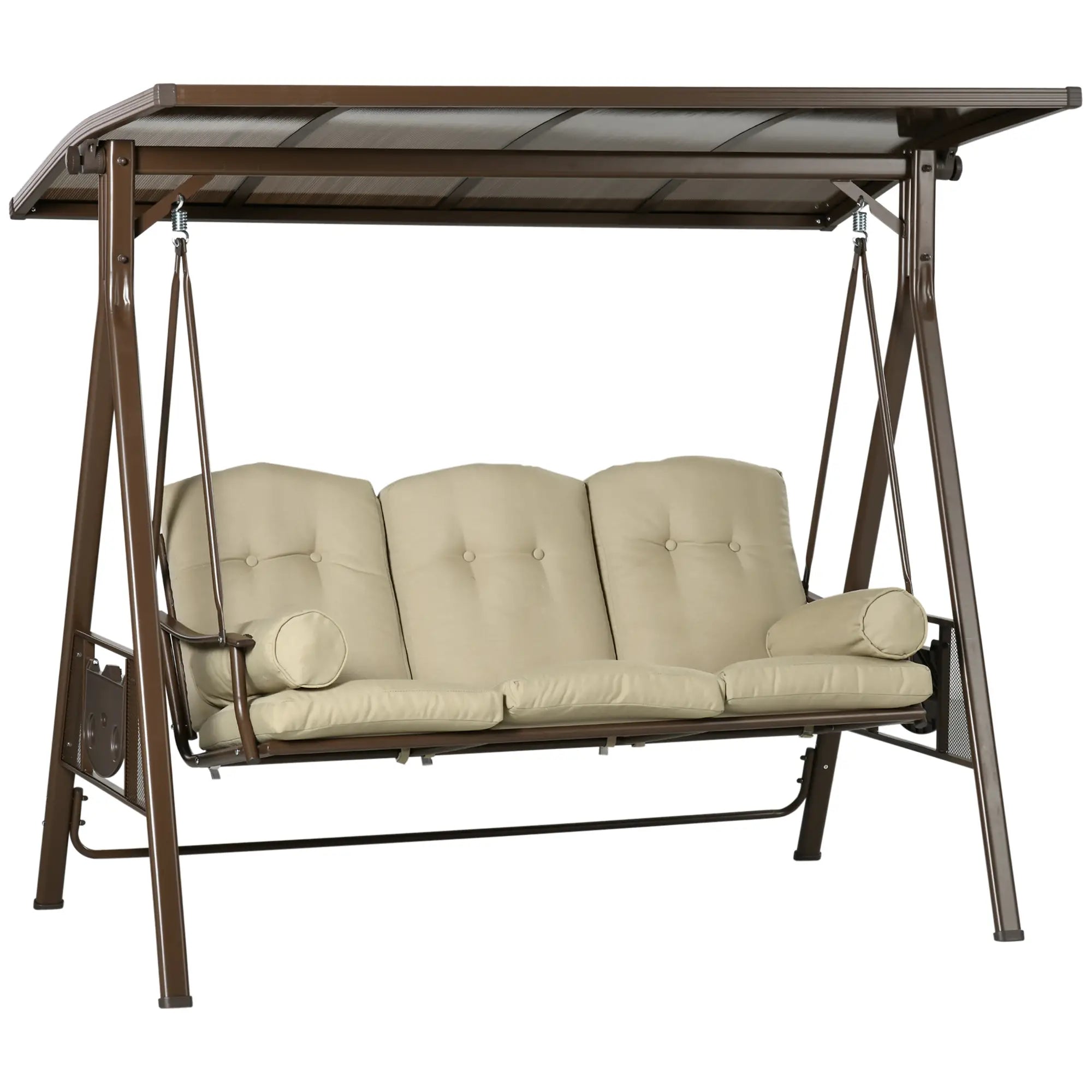 3-Seat Patio Swing Chair With Canopy, Khaki Porch Swings with Canopy Brown & Khaki at Gallery Canada