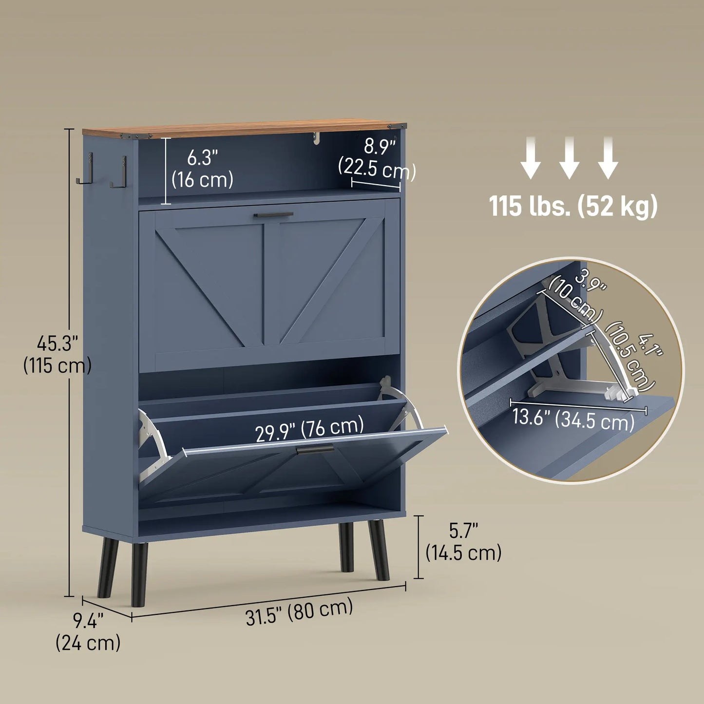 Shoe Storage Cabinet, 2 Flip Drawers, Farmhouse Narrow, Holds 16 Pairs, Blue Shoe Storage Cabinets & Racks at Gallery Canada
