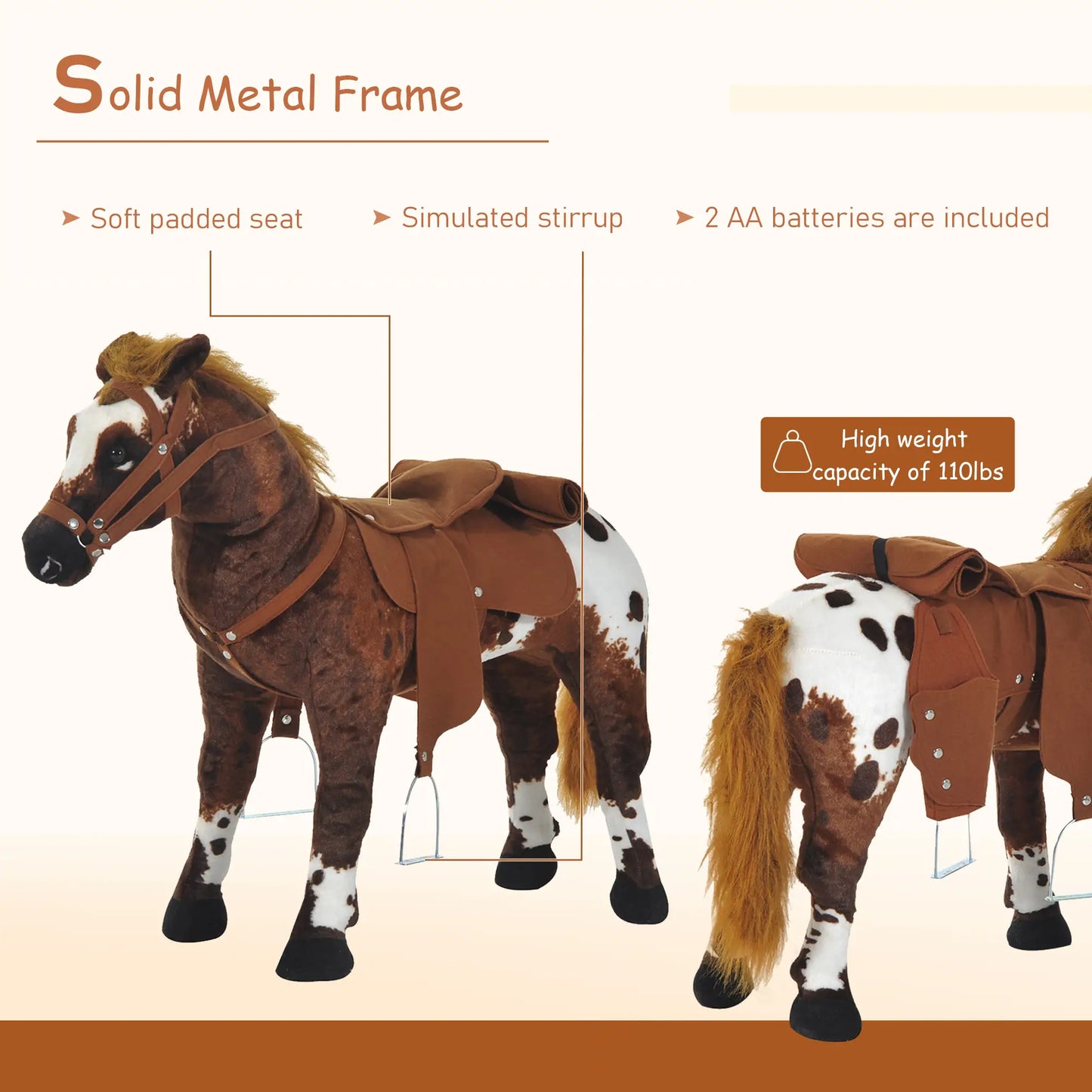 Standing Ride on Horse, Plush Pony Toy with Sound, Brown Rocking Horses at Gallery Canada