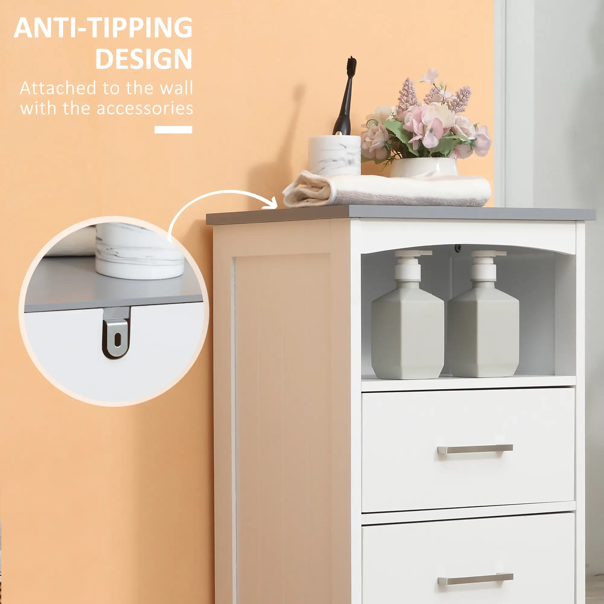 Small Bathroom Storage Cabinet, 3 Drawers, Open Shelf, White Bathroom Cabinets at Gallery Canada