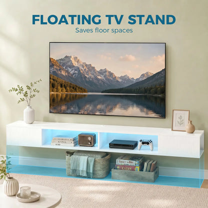 TV Stand with RGB LED Lights, Entertainment Center with Open Shelves for 75 Inch TV, White TV Stands at Gallery Canada