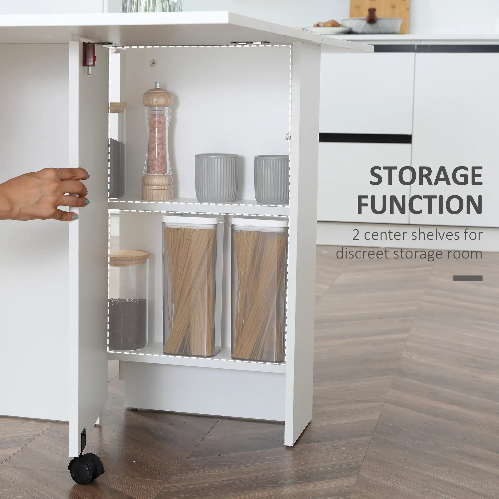 Extendable Dining Table, Collapsible w/ 2-Tier Shelves, Rolling Casters, White Bar Tables & Dining Tables at Gallery Canada