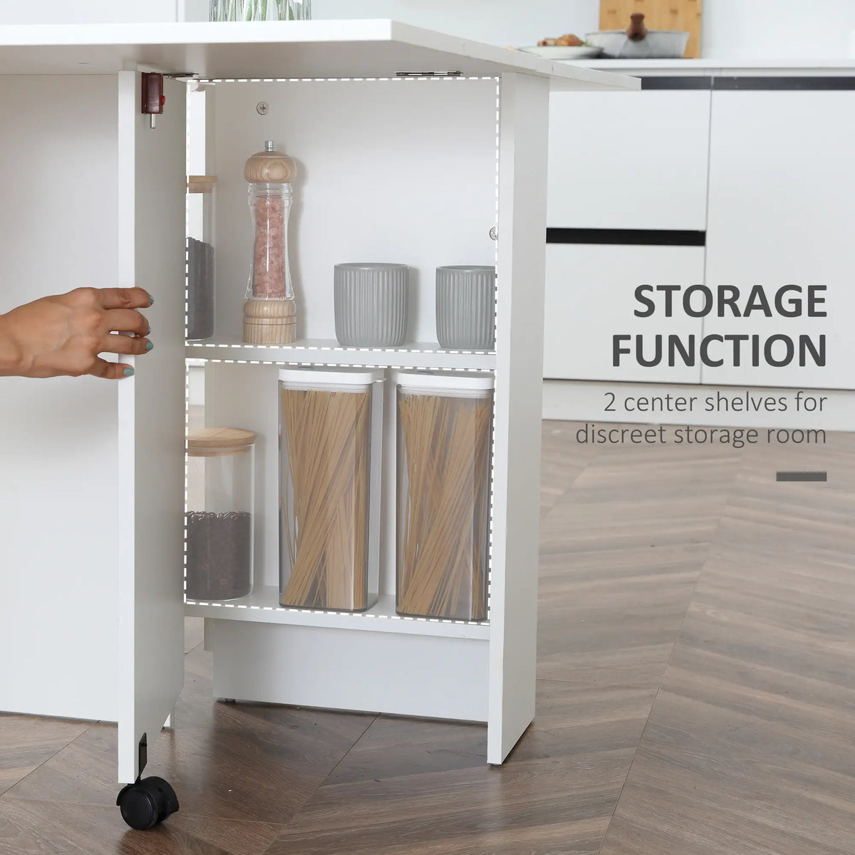 Extendable Dining Table, Collapsible w/ 2-Tier Shelves, Rolling Casters, White Bar Tables & Dining Tables at Gallery Canada