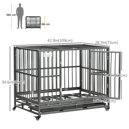 36" Heavy Duty Steel Dog Crate, Kennel with Wheels, Grey Houses, Kennels & Pens at Gallery Canada