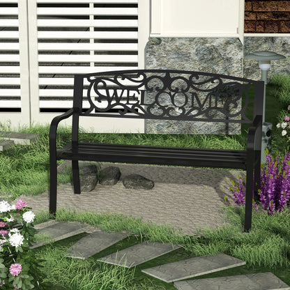 50" 2-Seater Garden Bench Patio Chair, Outdoor Furniture, Black Outdoor Benches at Gallery Canada
