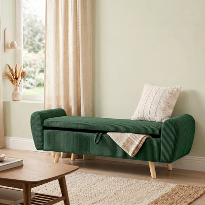 Storage Ottoman, 59" Corduroy Bed Bench, Dark Green Storage Ottomans & Benches at Gallery Canada