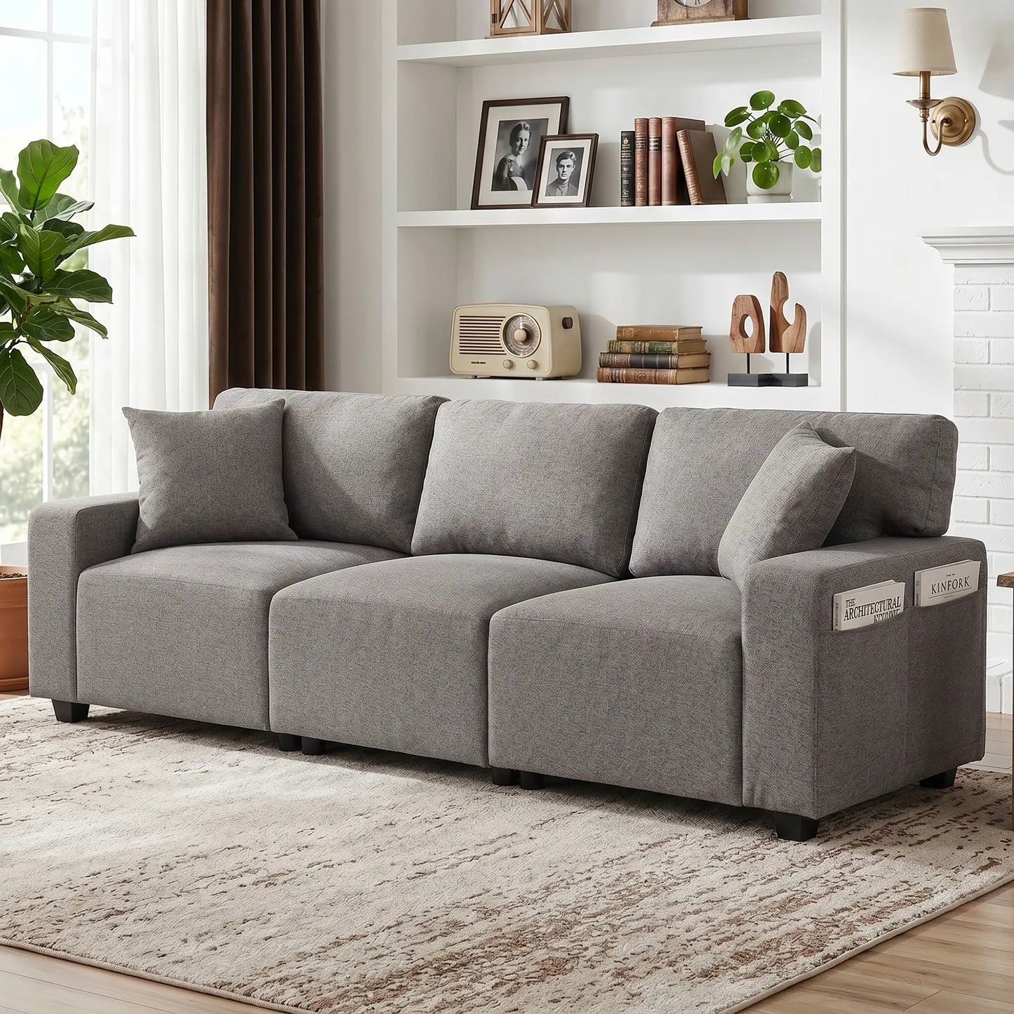 3-Seater Sofa With Storage Pockets, Grey 3-Seater Sofas at Gallery Canada