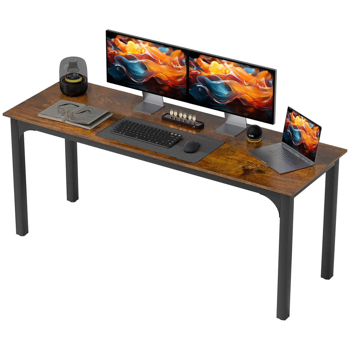 71" Computer Desk, Metal Legs, Rustic Brown Computer Desks Rustic Brown, Black at Gallery Canada