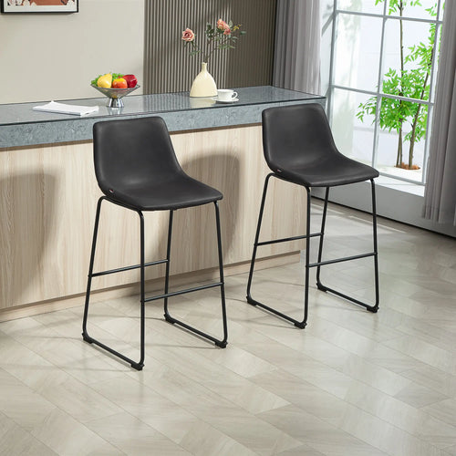 Vintage PU Leather Counter Height Bar Stools, Set of 2, Dark Brown