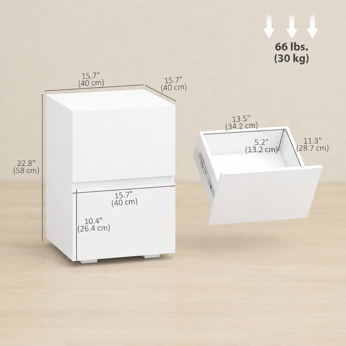 Modern Nightstand Set of 2, Narrow Bedside Table with 2 Drawers, White Bedside Tables at Gallery Canada