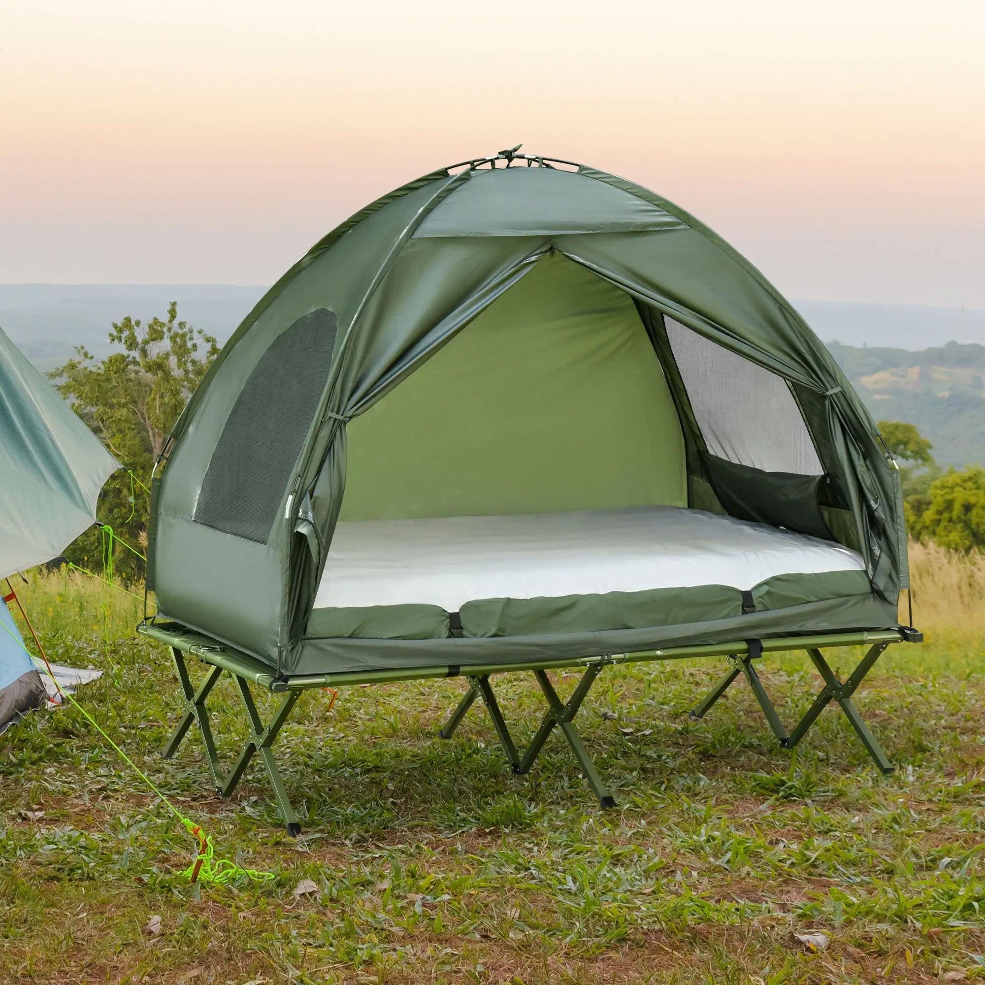 Camping Combo Tent Cot Air Mattress w/ Pump, Dark Green Camping Tents at Gallery Canada