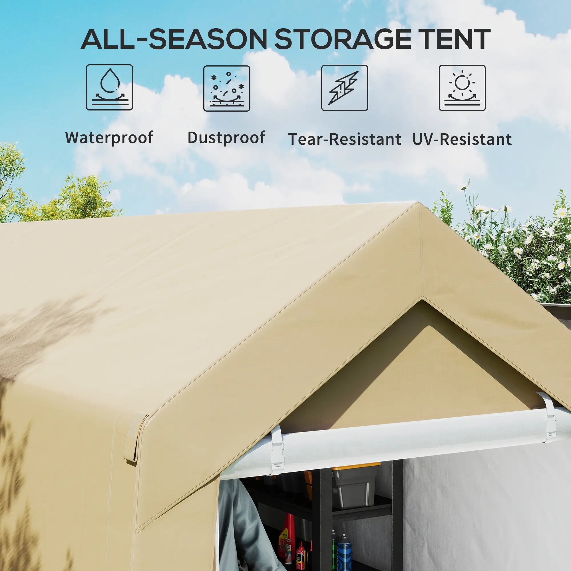 7' x 12' Outdoor Storage Shed, Portable Garage, Roll-up Door, Beige Sheds at Gallery Canada