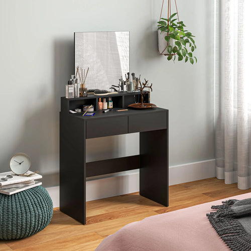 Modern Makeup Vanity Desk with Mirror, Drawers, Black