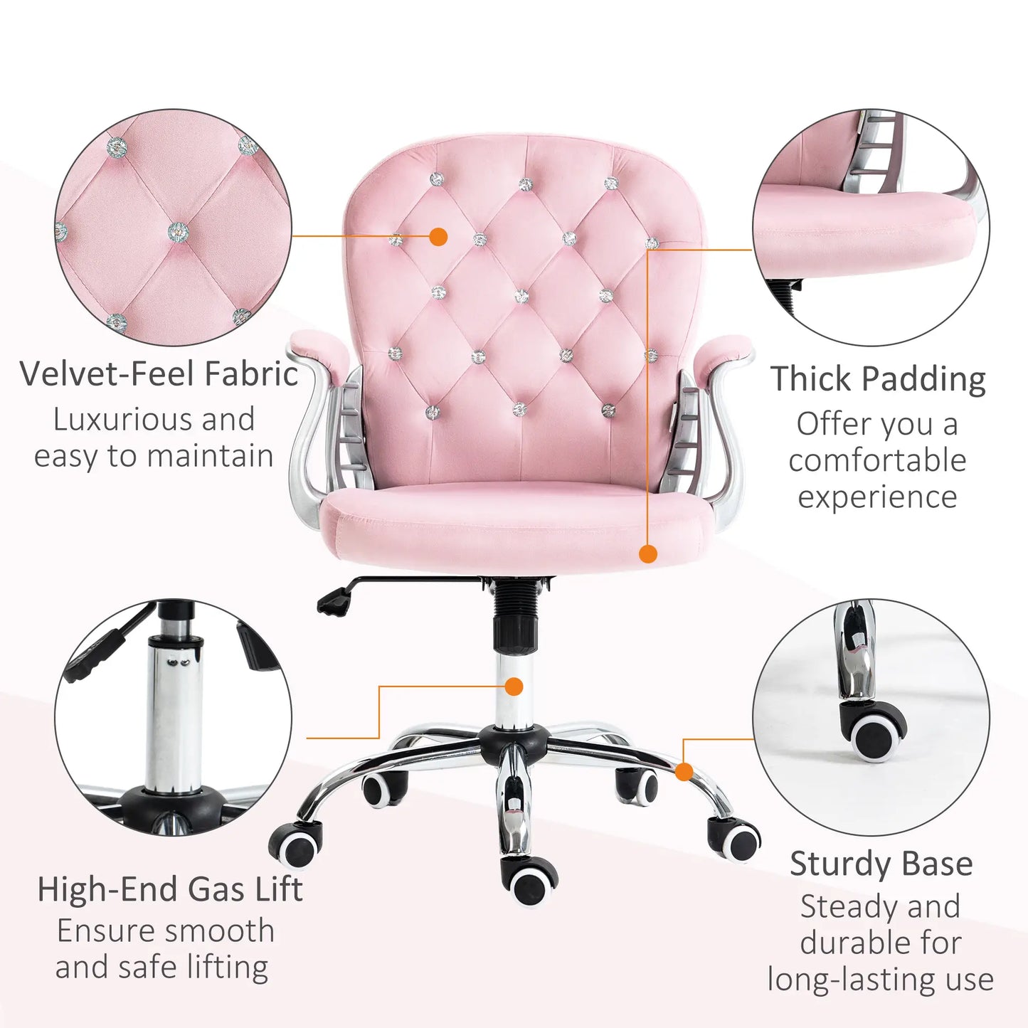 Adjustable Height Office Chair, Tufted Back Computer Desk Chair, Pink Task Chairs at Gallery Canada