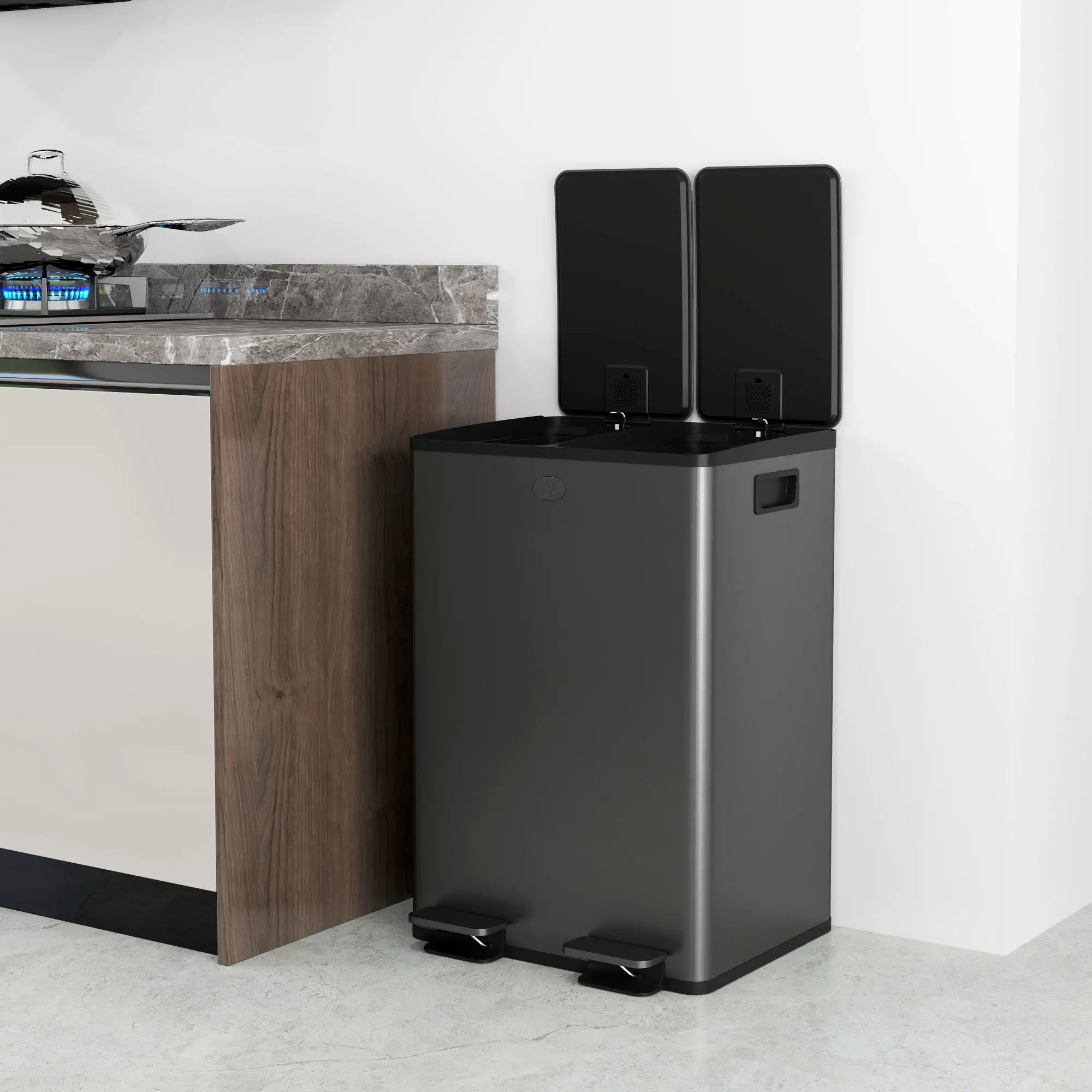Dual Garbage Bin, Soft Close Trash Can, 2 x 28 Liter, Black Household Supplies at Gallery Canada