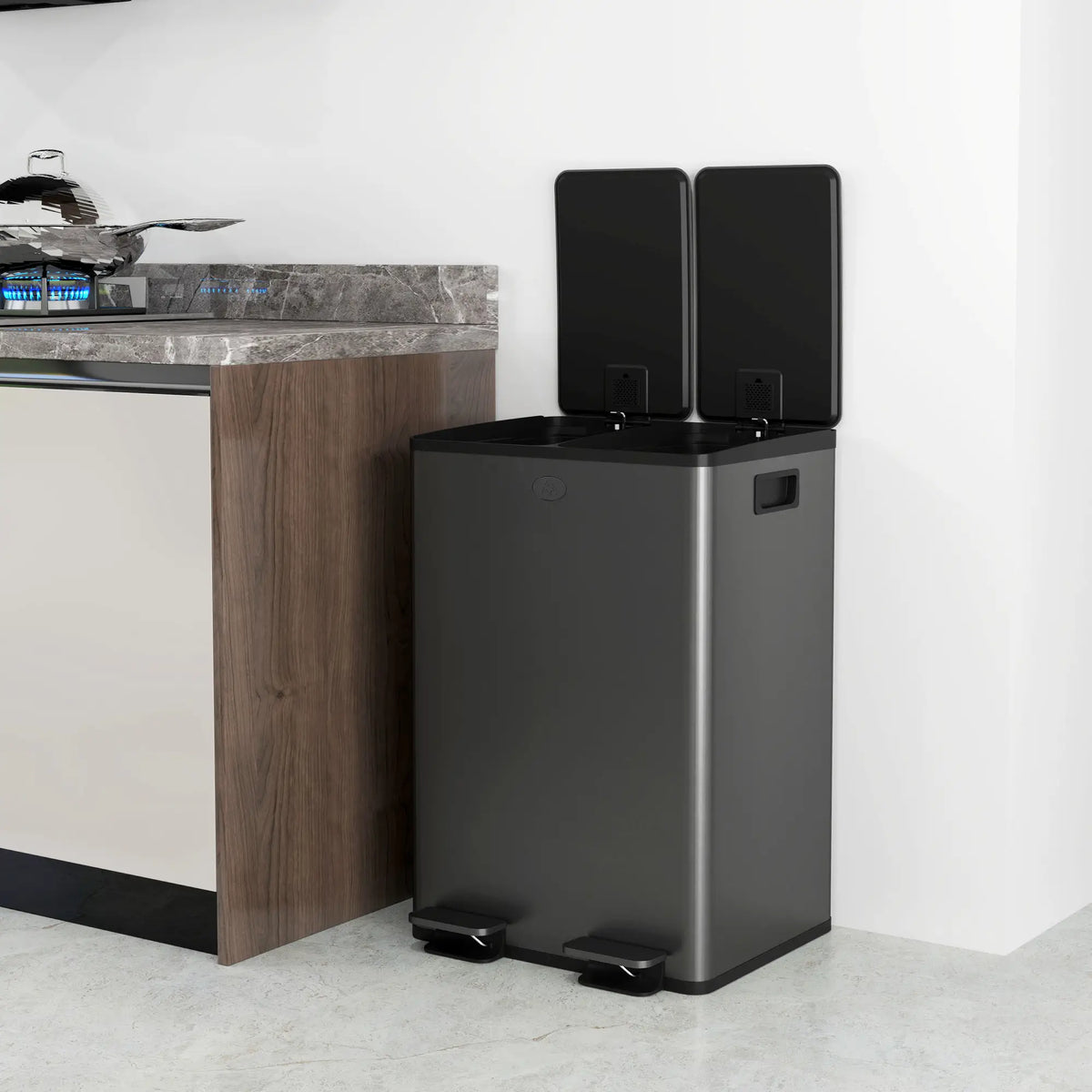 Dual Garbage Bin, Soft Close Trash Can, 2 x 28 Liter, Black Household Supplies at Gallery Canada